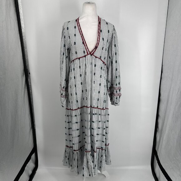 Zara Striped Embroidered Maxi Dress Size Large - Picture 3 of 11